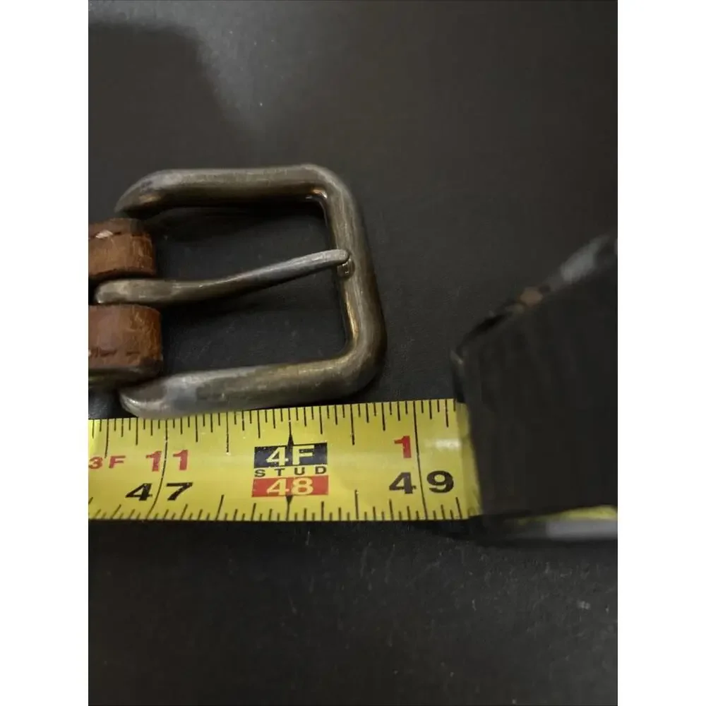 Vintage Handmade Brown with White Stitching Thick Belt 100% Leather 42 X 1.5”